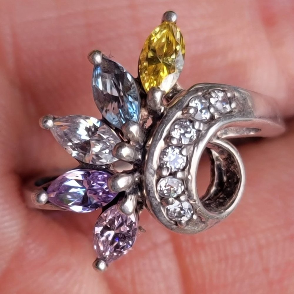 Absolutely stunning marquise prong set multi-colored gemstones 925 sterling ring - Picture 14 of 15